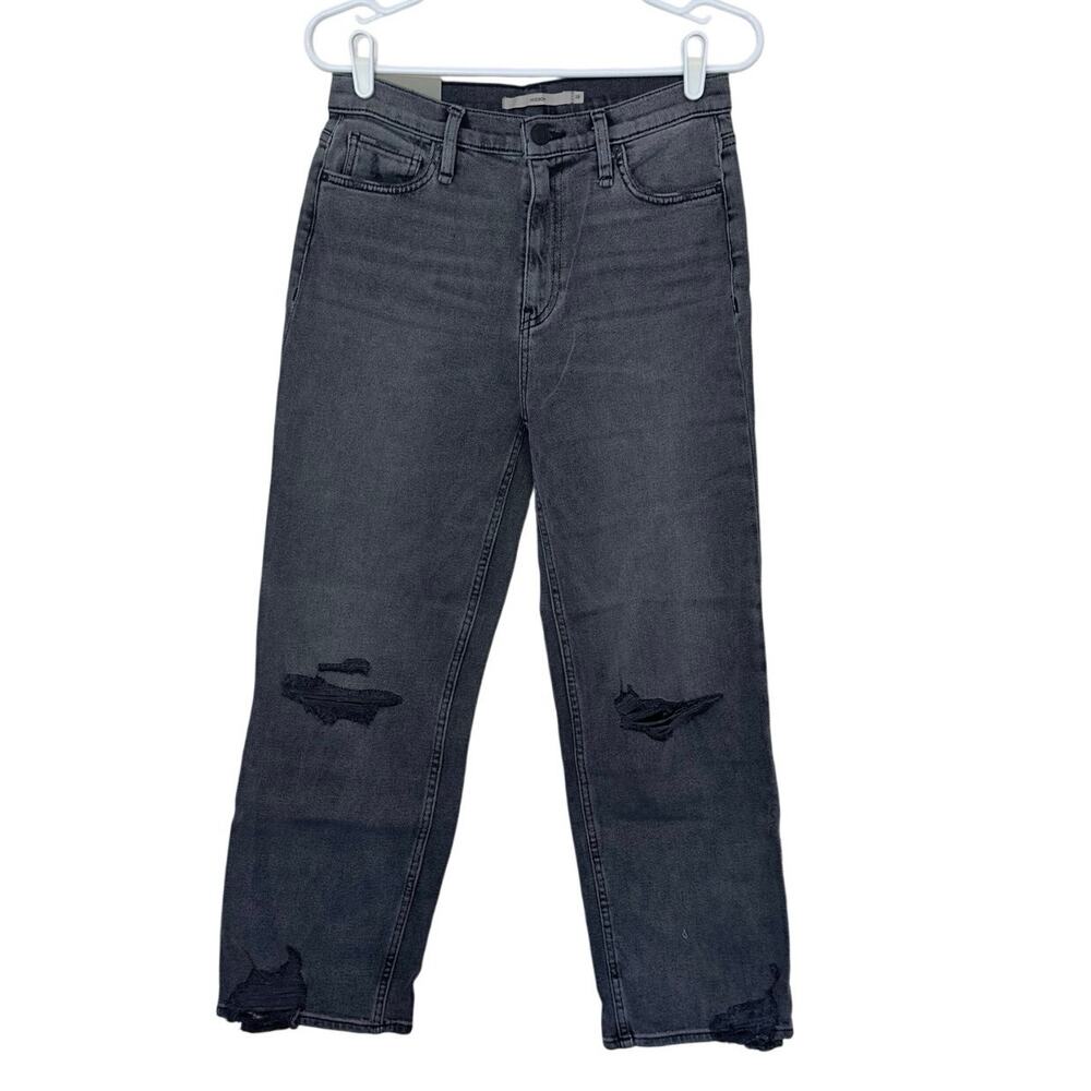 NWT Hudson Remi High-Rise Straight Crop Jeans Size 28 Stone Grey Destructed